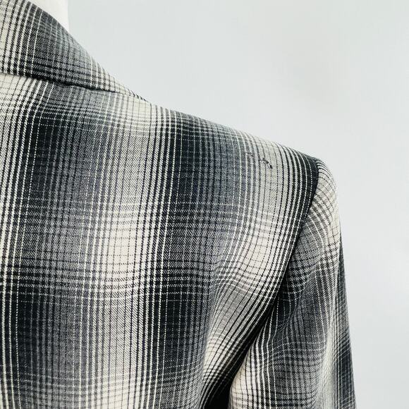 Ports International Vintage Black Gray Ombre Plaid Long Belted Jacket 10 - Picture 10 of 12